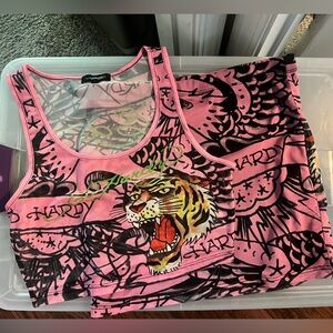 Ed Hardy Pink and Black Tiger Graphic Tank NWOT